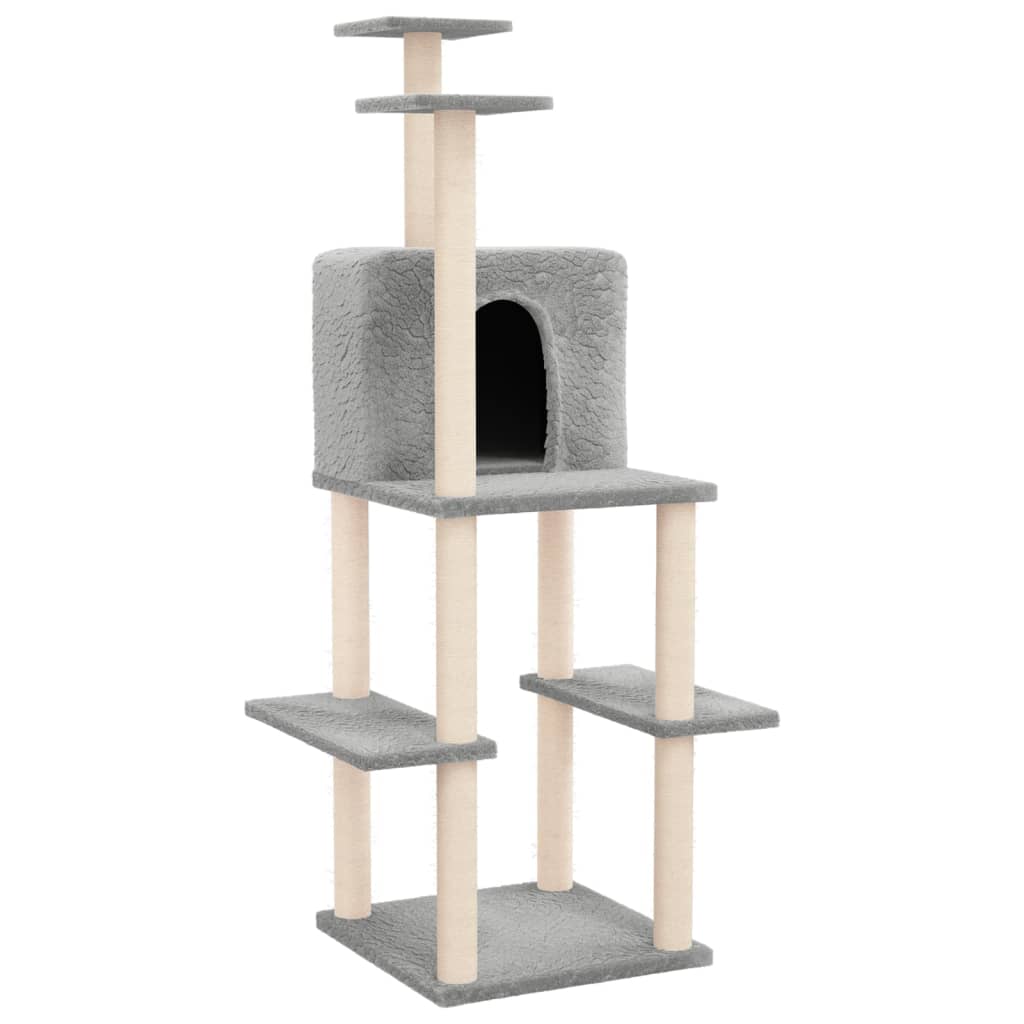 Kratzbaum mit Sisal-Kratzsäulen Hellgrau 144,5 cm - Premium Kratzbäume - Just €67.77! Shop now at homesales4u