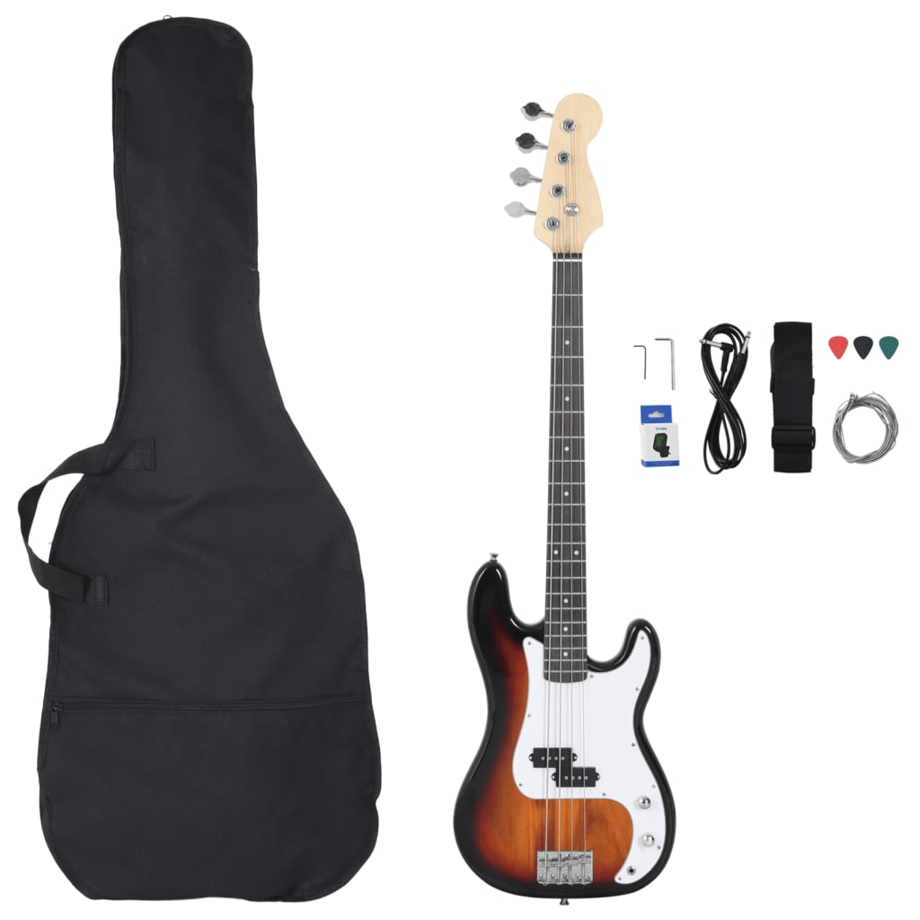 E-Bass für Anfänger mit Tasche Braun und Weiß 4/4 46" - Premium Gitarren - Just €193.31! Shop now at homesales4u