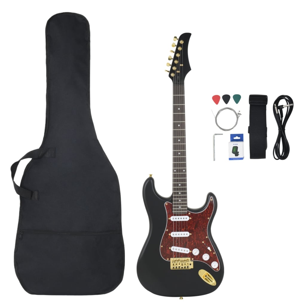 E-Gitarre für Anfänger mit Tasche Schwarz und Gold 4/4 39" - Premium Gitarren - Just €195.82! Shop now at homesales4u