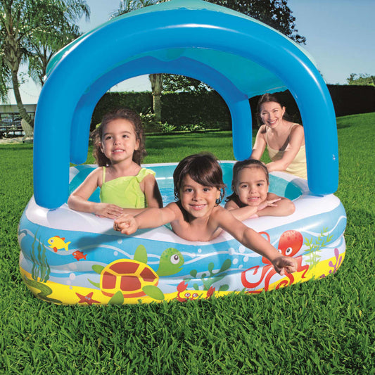 Spielbecken mit Vordach Blau 140 x 140 x 114 cm 52192 - Premium Pools  - Just €66.24! Shop now at homesales4u