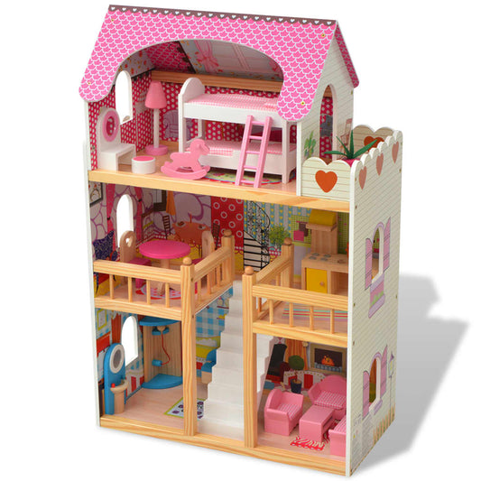 3-Stöckiges Puppenhaus Holz 60 x 30 x 90 cm - Premium Puppenhäuser  - Just €122.63! Shop now at homesales4u
