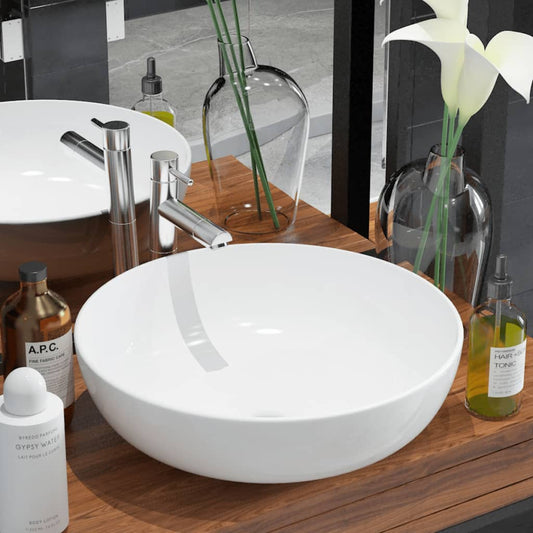 Waschbecken Rund Keramik Weiß 41,5 x 13,5 cm - Premium Badezimmer-Waschbecken  - Just €73.57! Shop now at homesales4u
