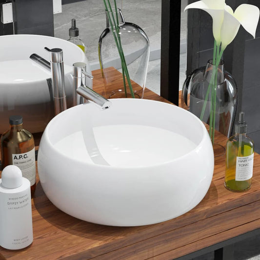 Waschbecken Rund Keramik Weiß 40 x 15 cm - Premium Badezimmer-Waschbecken  - Just €86.98! Shop now at homesales4u