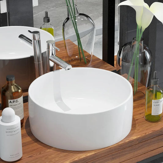 Waschbecken Rund Keramik Weiß 40 x 15 cm - Premium Badezimmer-Waschbecken  - Just €85.37! Shop now at homesales4u