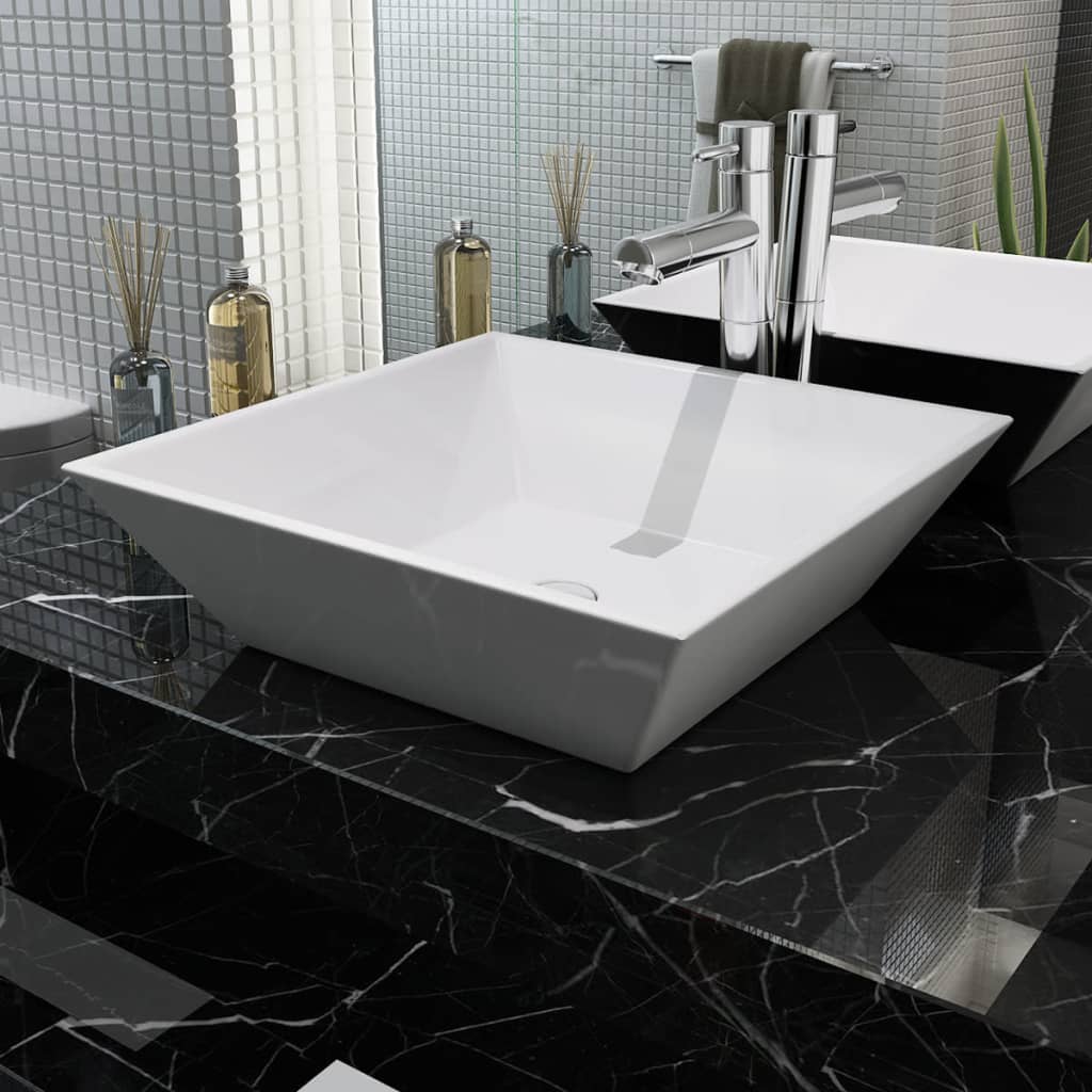 Waschbecken Quadratisch Keramik Weiß 41,5 x 41,5 x 12 cm - Premium Badezimmer-Waschbecken  - Just €79.29! Shop now at homesales4u