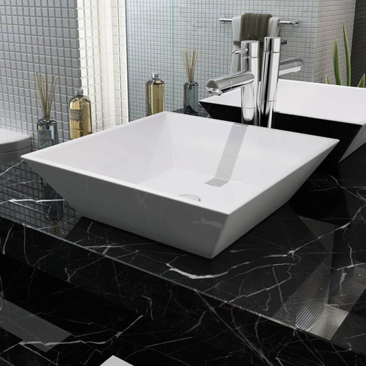 Waschbecken Quadratisch Keramik Weiß 41,5 x 41,5 x 12 cm - Premium Badezimmer-Waschbecken  - Just €79.29! Shop now at homesales4u