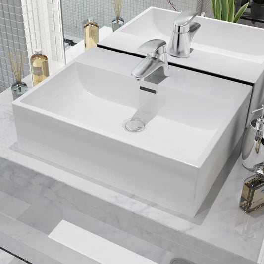 Waschbecken mit Hahnloch Keramik Weiß 51,5x38,5x15 cm - Premium Badezimmer-Waschbecken  - Just €127.93! Shop now at homesales4u