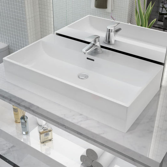Waschbecken mit Hahnloch Keramik Weiß 76x42,5x14,5 cm - Premium Badezimmer-Waschbecken  - Just €242.30! Shop now at homesales4u