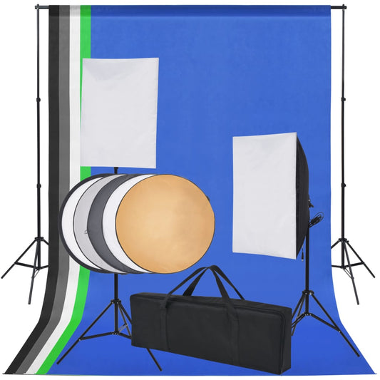 Fotostudio-Set 5 farbige Hintergründe & 2 Softboxen - Premium Studioscheinwerfer & -blitzgeräte  - Just €204.73! Shop now at homesales4u