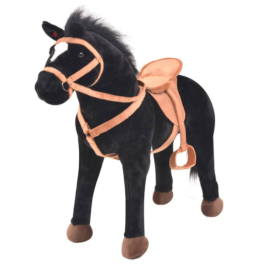 Plüschtier Pferd Stehend Plüsch Schwarz - Premium Stofftiere  - Just €105.89! Shop now at homesales4u