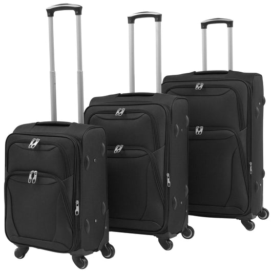 3-tlg. Weichgepäck Trolley-Set Schwarz - Premium Reisekoffer  - Just €186.83! Shop now at homesales4u