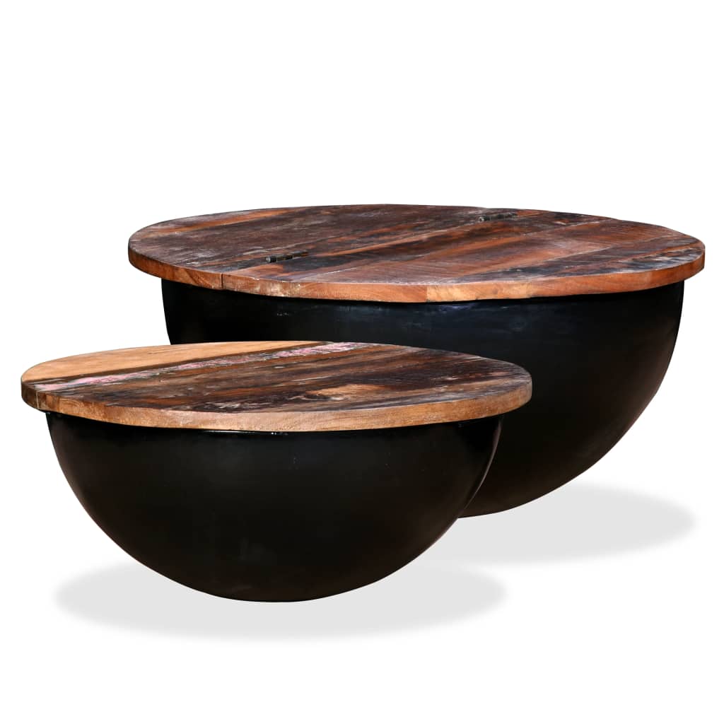Couchtisch-Set 2tlg. Altholz Massiv Schwarz Schüsselform - Premium Couchtische  - Just €191.23! Shop now at homesales4u