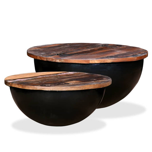 Couchtisch-Set 2tlg. Altholz Massiv Schwarz Schüsselform - Premium Couchtische  - Just €191.23! Shop now at homesales4u