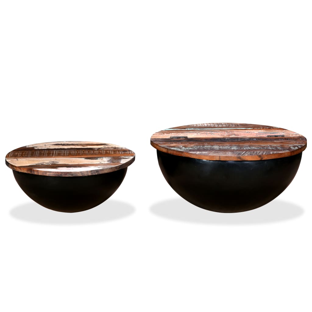 Couchtisch-Set 2tlg. Altholz Massiv Schwarz Schüsselform - Premium Couchtische  - Just €191.23! Shop now at homesales4u