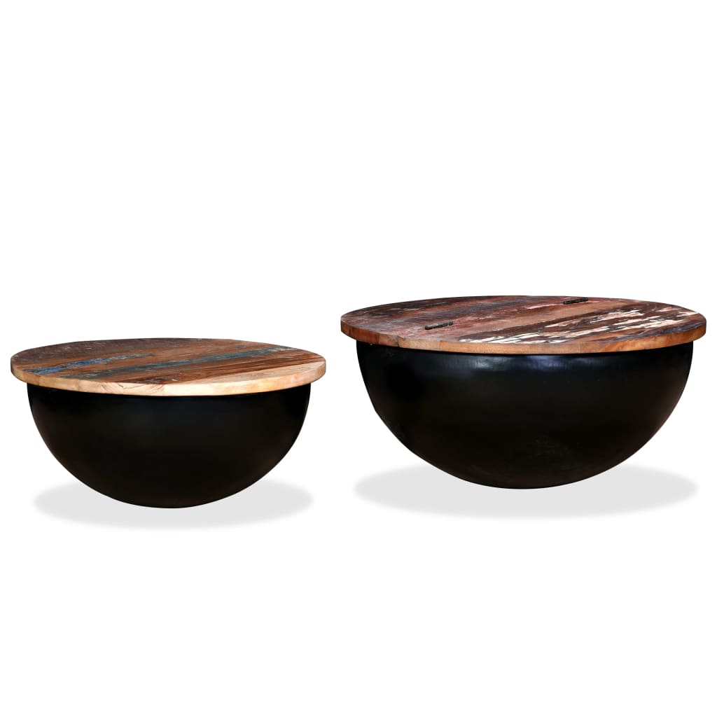 Couchtisch-Set 2tlg. Altholz Massiv Schwarz Schüsselform - Premium Couchtische  - Just €191.23! Shop now at homesales4u