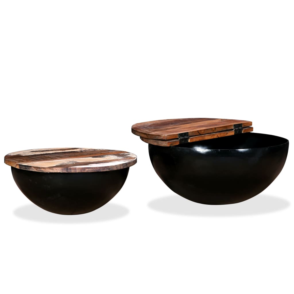 Couchtisch-Set 2tlg. Altholz Massiv Schwarz Schüsselform - Premium Couchtische  - Just €191.23! Shop now at homesales4u