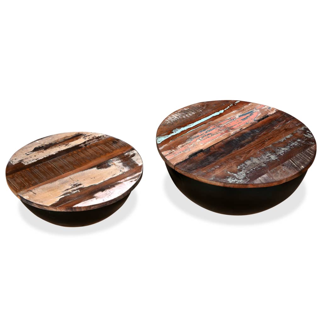Couchtisch-Set 2tlg. Altholz Massiv Schwarz Schüsselform - Premium Couchtische  - Just €191.23! Shop now at homesales4u