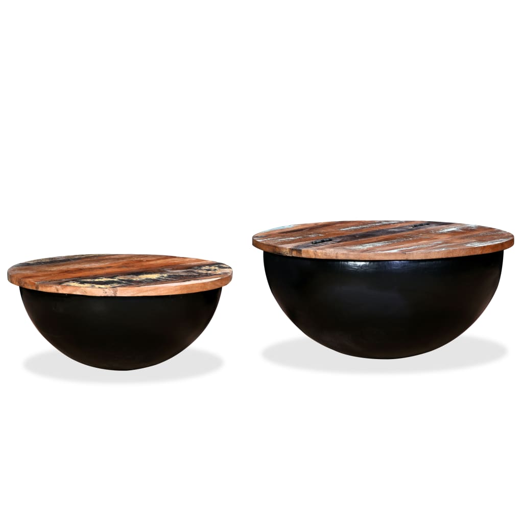 Couchtisch-Set 2tlg. Altholz Massiv Schwarz Schüsselform - Premium Couchtische  - Just €191.23! Shop now at homesales4u