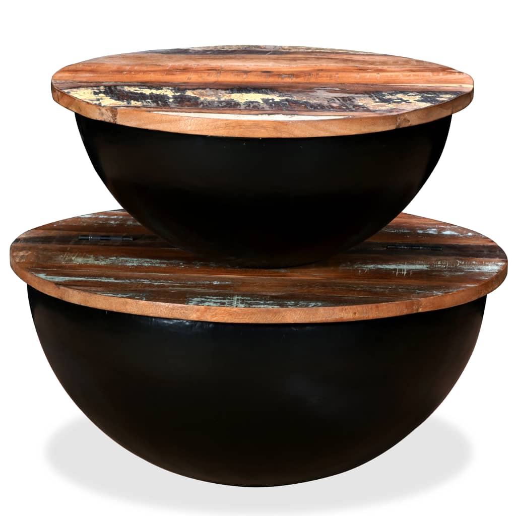 Couchtisch-Set 2tlg. Altholz Massiv Schwarz Schüsselform - Premium Couchtische  - Just €191.23! Shop now at homesales4u
