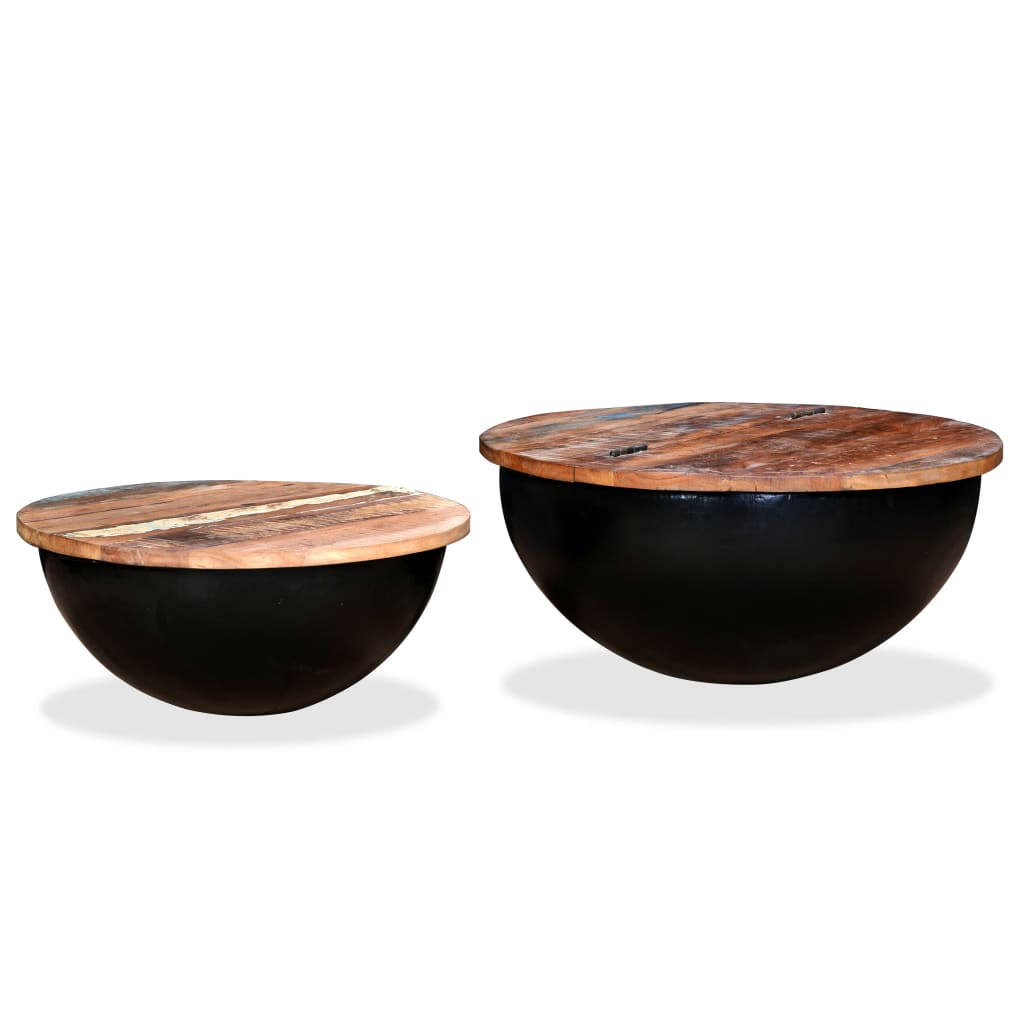 Couchtisch-Set 2tlg. Altholz Massiv Schwarz Schüsselform - Premium Couchtische  - Just €191.23! Shop now at homesales4u