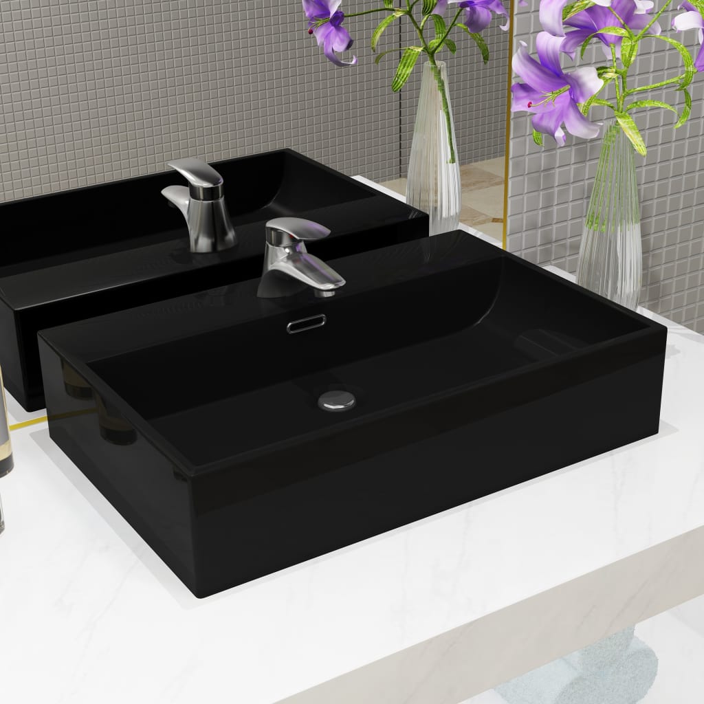 Waschbecken mit Hahnloch Keramik Schwarz 60,5 x 42,5 x 14,5 cm - Premium Badezimmer-Waschbecken  - Just €150.93! Shop now at homesales4u