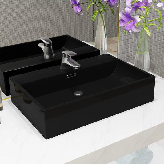 Waschbecken mit Hahnloch Keramik Schwarz 60,5 x 42,5 x 14,5 cm - Premium Badezimmer-Waschbecken  - Just €150.93! Shop now at homesales4u