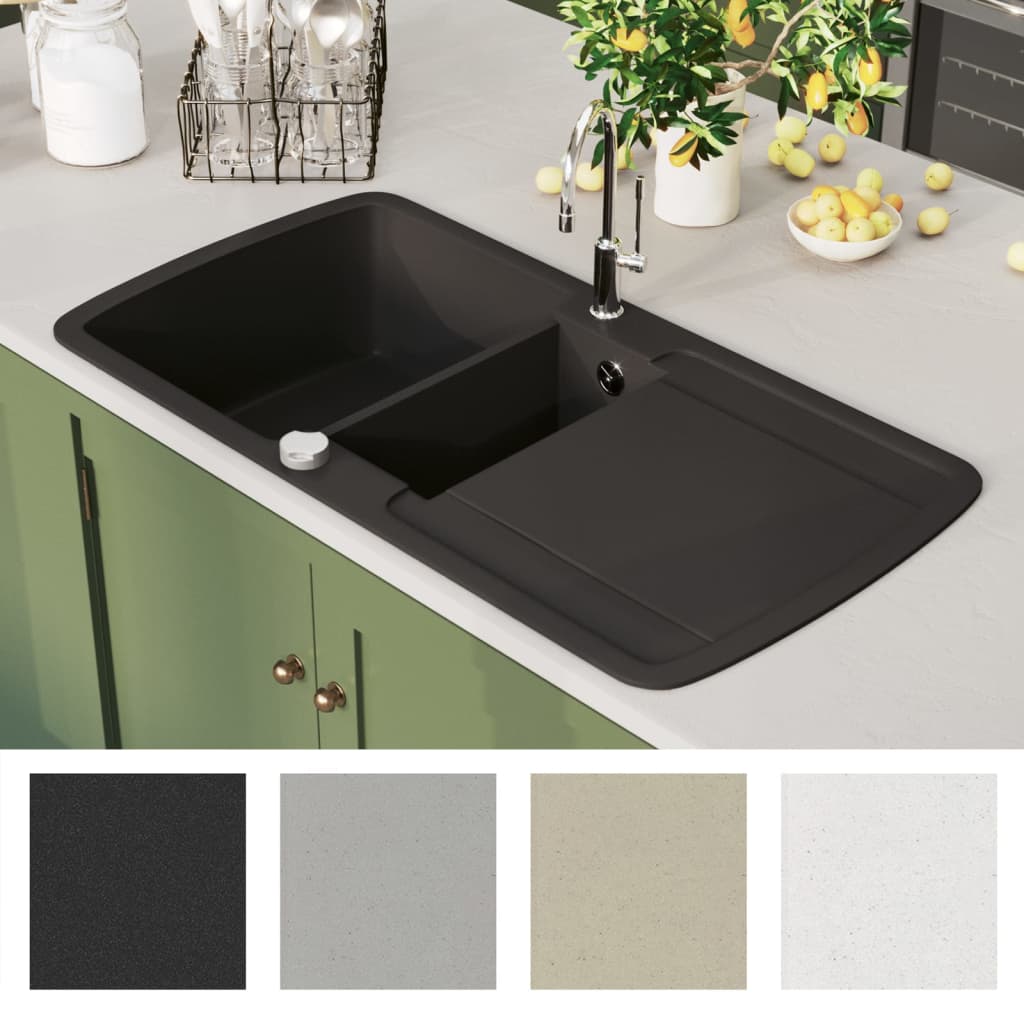 Granit Spülbecken Doppelbecken Schwarz - Premium Küchenspülen & Spülbecken  - Just €269.31! Shop now at homesales4u