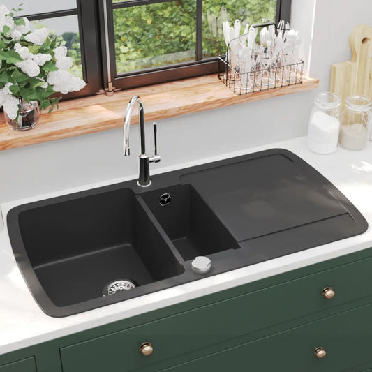 Granit Spülbecken Doppelbecken Schwarz - Premium Küchenspülen & Spülbecken  - Just €269.31! Shop now at homesales4u