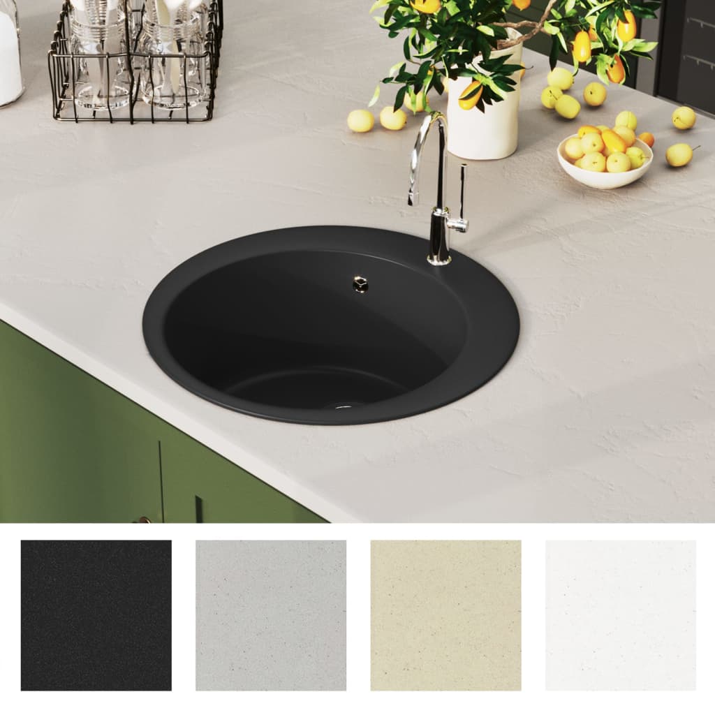 Granitspüle Einzelbecken Rund Schwarz - Premium Küchenspülen & Spülbecken  - Just €217.84! Shop now at homesales4u
