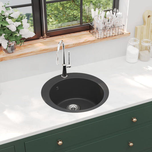Granitspüle Einzelbecken Rund Schwarz - Premium Küchenspülen & Spülbecken  - Just €217.84! Shop now at homesales4u