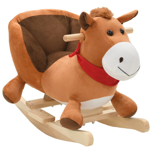 Schaukeltier Pferd mit Rückenlehne Plüsch 60x32x50 cm Braun - Premium Schaukelspielzeug  - Just €108.45! Shop now at homesales4u