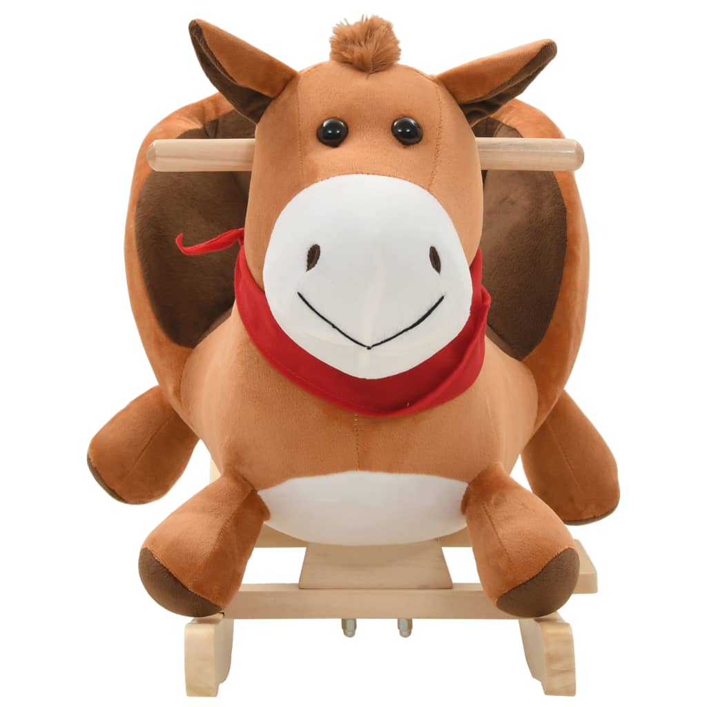 Schaukeltier Pferd mit Rückenlehne Plüsch 60x32x50 cm Braun - Premium Schaukelspielzeug  - Just €108.45! Shop now at homesales4u