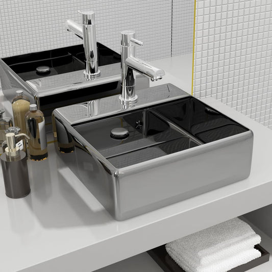 Waschbecken mit Überlauf 41 x 41 x 15 cm Keramik Silbern - Premium Badezimmer-Waschbecken  - Just €87.51! Shop now at homesales4u