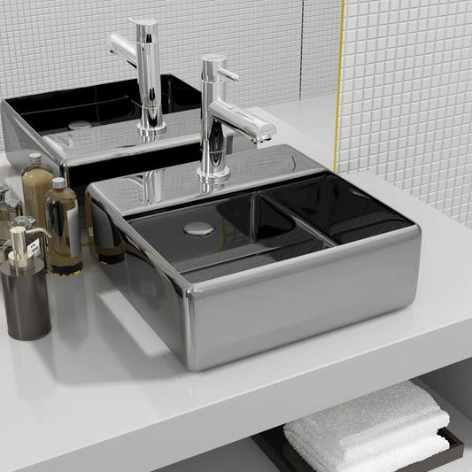 Waschbecken mit Wasserhahnloch 38x30x11,5cm Keramik Silbern - Premium Badezimmer-Waschbecken  - Just €78.72! Shop now at homesales4u