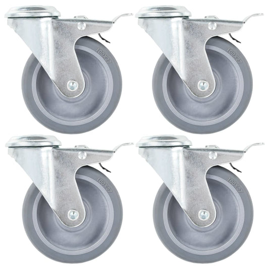 Lenkrollen mit Bolzenloch und Doppelbremsen 4 Stk. 100 mm - Premium Materialbeförderung  - Just €38.32! Shop now at homesales4u