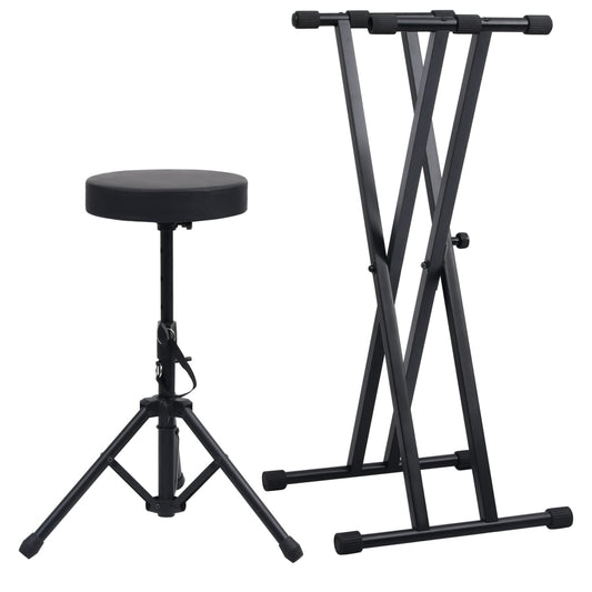 Doppelstrebiger Keyboard-Ständer und Hocker Set Schwarz - Premium Musikerstühle & -hocker  - Just €79.39! Shop now at homesales4u