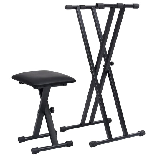 Doppelstrebiger Keyboard-Ständer und Hocker Set Schwarz - Premium Musikerstühle & -hocker  - Just €77.53! Shop now at homesales4u
