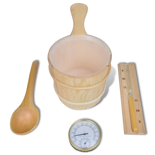 5-tlg. Saunazubehör mit Eimer Löffel Sanduhr Thermo-Hygrometer - Premium Sauna-Zubehör  - Just €66.30! Shop now at homesales4u