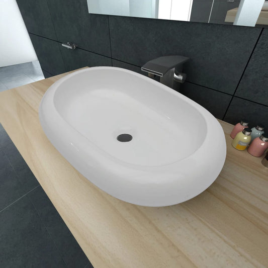 Keramik Waschtisch Waschbecken Oval Weiß 63 x 42 cm - Premium Badezimmer-Waschbecken  - Just €101.59! Shop now at homesales4u