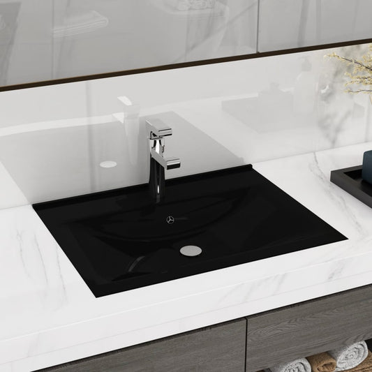 Luxus-Waschbecken Keramik Rechteckig Schwarz mit Hahnloch 60x46 cm - Premium Badezimmer-Waschbecken  - Just €123.42! Shop now at homesales4u