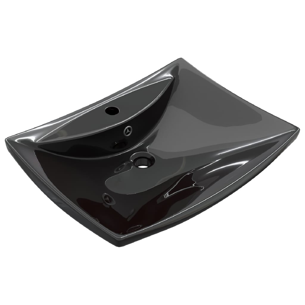 Luxuriöses Keramik-Waschbecken rechteckig mit Überlauf &amp; Hahnloch schwarz - Premium Badezimmer-Waschbecken  - Just €129.85! Shop now at homesales4u