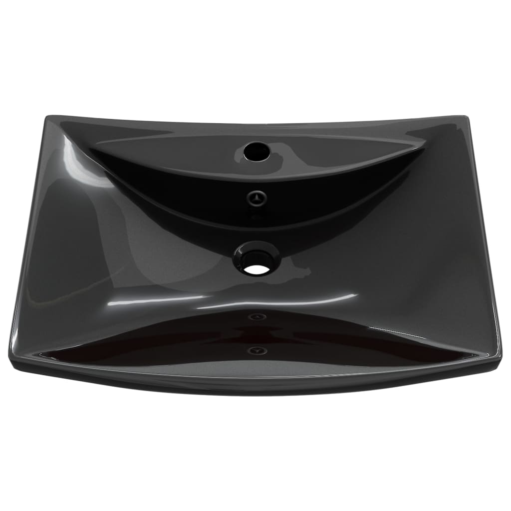 Luxuriöses Keramik-Waschbecken rechteckig mit Überlauf &amp; Hahnloch schwarz - Premium Badezimmer-Waschbecken  - Just €129.85! Shop now at homesales4u
