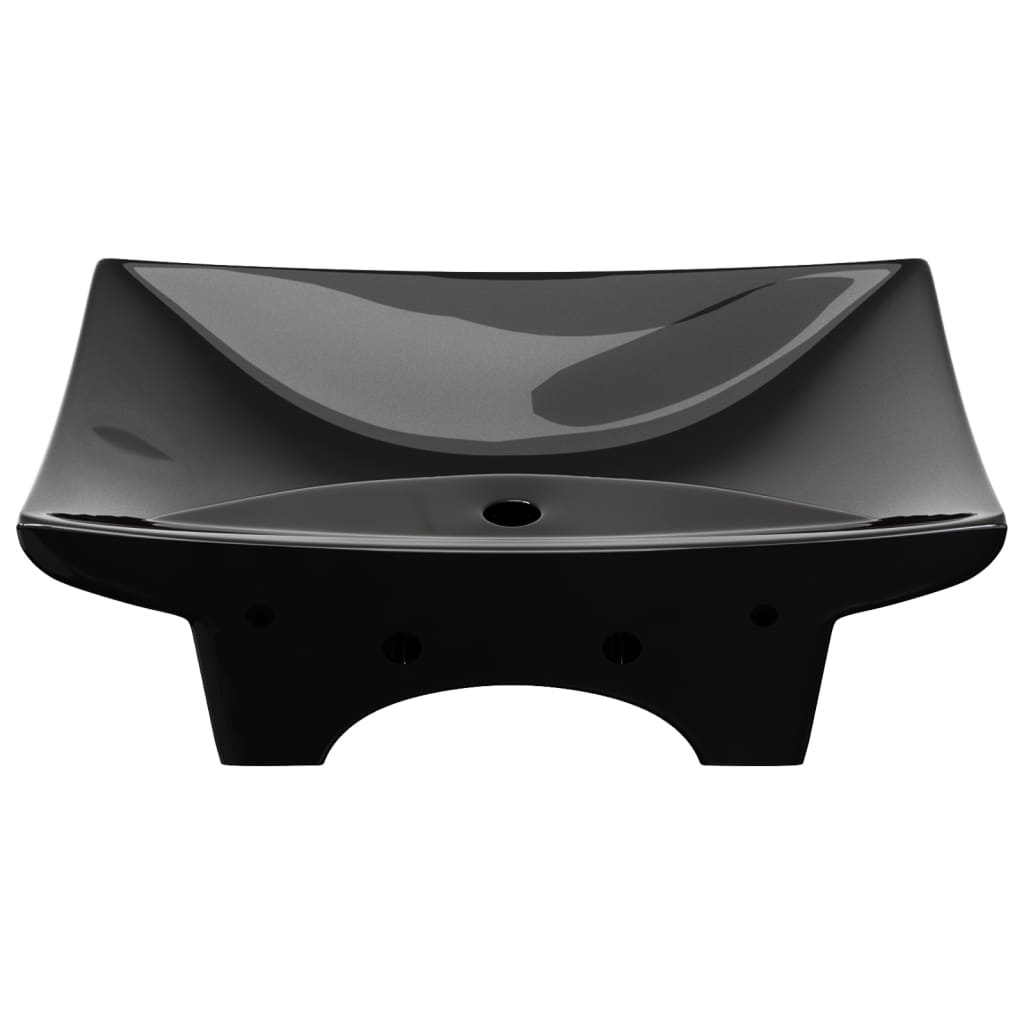 Luxuriöses Keramik-Waschbecken rechteckig mit Überlauf &amp; Hahnloch schwarz - Premium Badezimmer-Waschbecken  - Just €129.85! Shop now at homesales4u