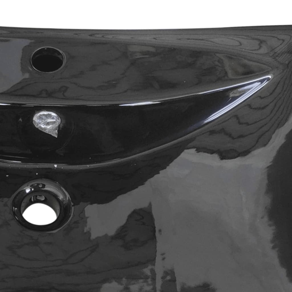Luxuriöses Keramik-Waschbecken rechteckig mit Überlauf &amp; Hahnloch schwarz - Premium Badezimmer-Waschbecken  - Just €129.85! Shop now at homesales4u