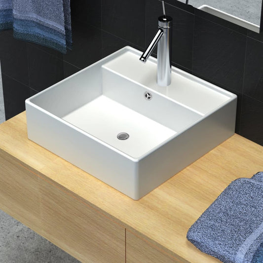 Waschbecken Keramikspülen Überlauf Hahnloch 41 x 41 cm - Premium Badezimmer-Waschbecken  - Just €88.38! Shop now at homesales4u