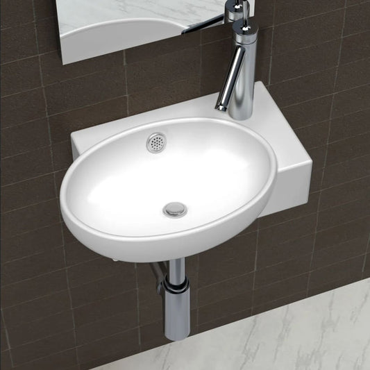 Waschbecken mit Wasserhahn-Loch und Überlaufloch Keramik Weiß - Premium Badezimmer-Waschbecken  - Just €69.71! Shop now at homesales4u