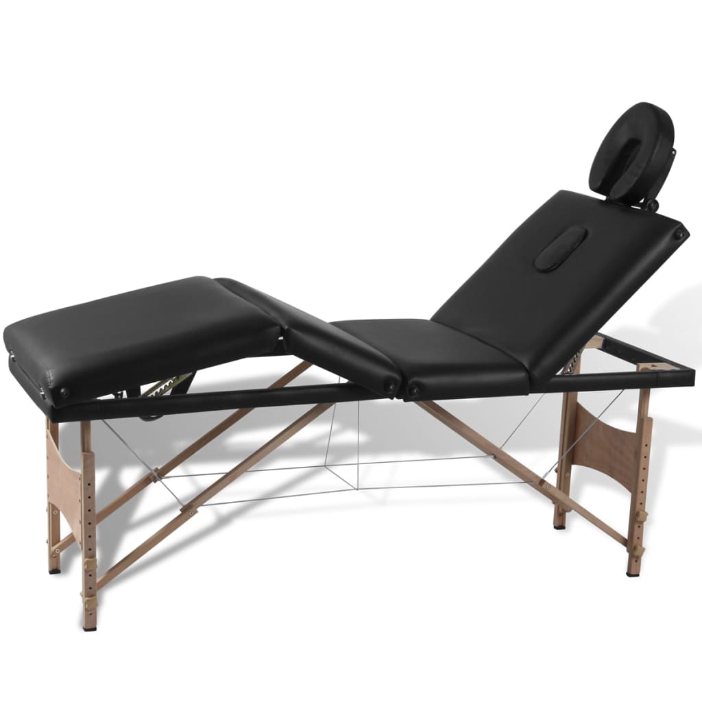 Massageliege Klappbar 4-Zonen mit Holzgestell Schwarz - Premium Massagetische  - Just €238.54! Shop now at homesales4u