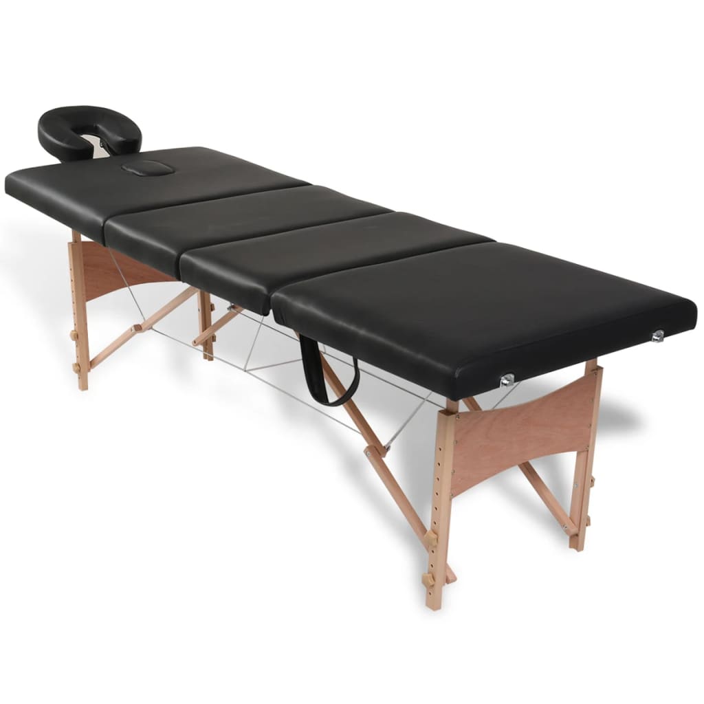 Massageliege Klappbar 4-Zonen mit Holzgestell Schwarz - Premium Massagetische  - Just €238.54! Shop now at homesales4u