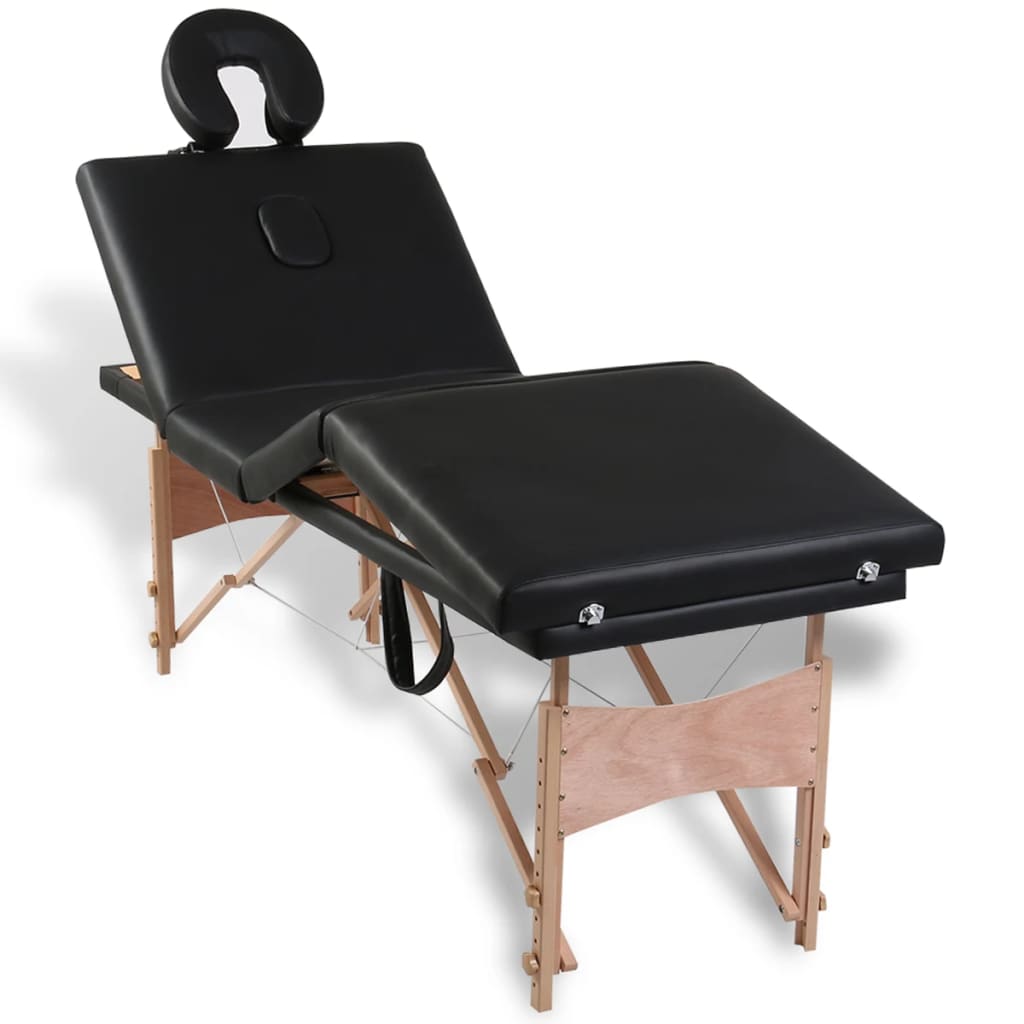 Massageliege Klappbar 4-Zonen mit Holzgestell Schwarz - Premium Massagetische  - Just €238.54! Shop now at homesales4u