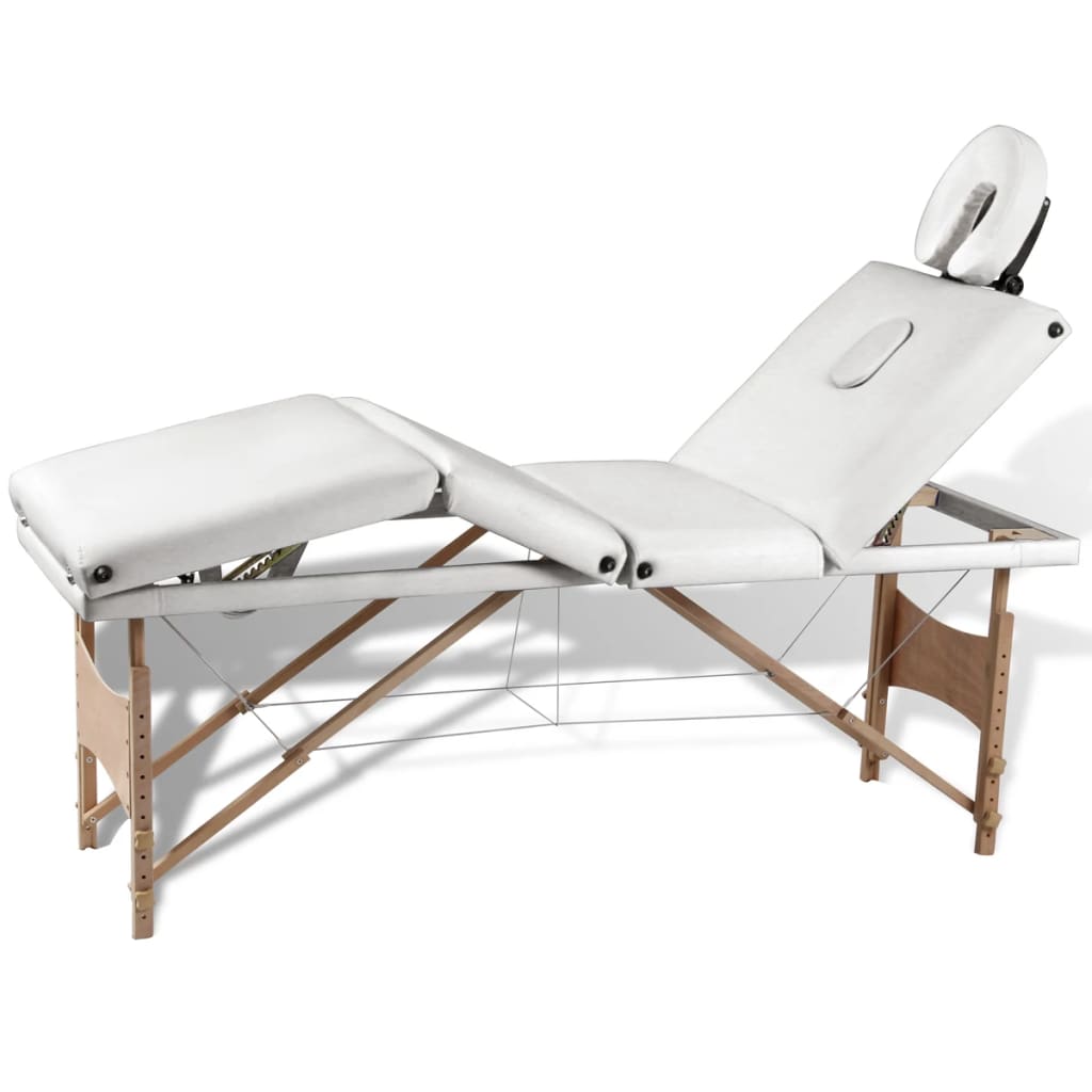 Massageliege Klappbar 4-Zonen mit Holzgestell Cremeweiß - Premium Massagetische  - Just €237.65! Shop now at homesales4u